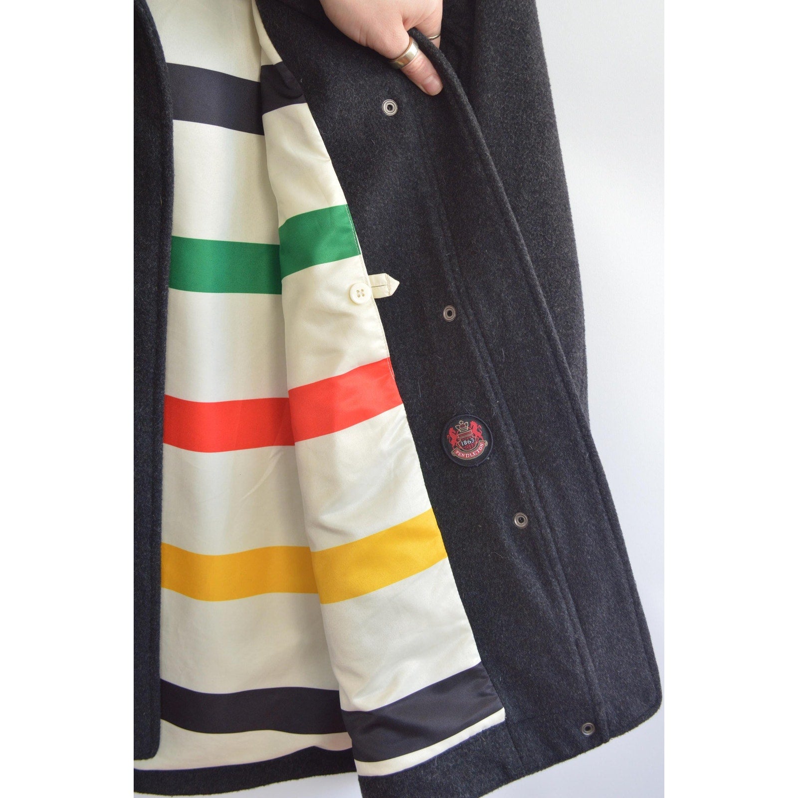 dark charcoal gray vintage pendleton zip up overcoat