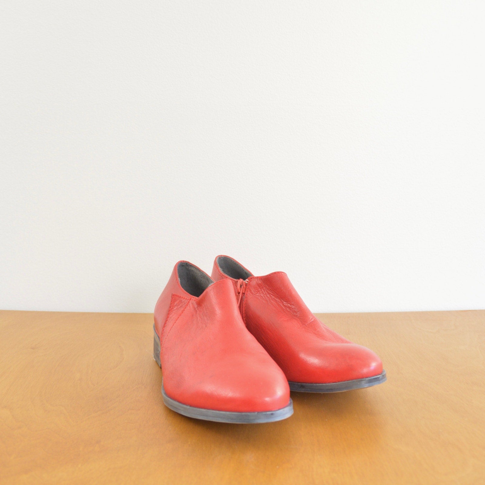 shortie red leather booties