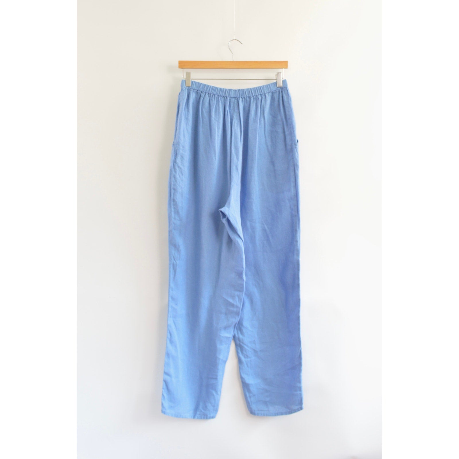 pure linen robin’s egg blue elastic tapered FLAX easy summer pants