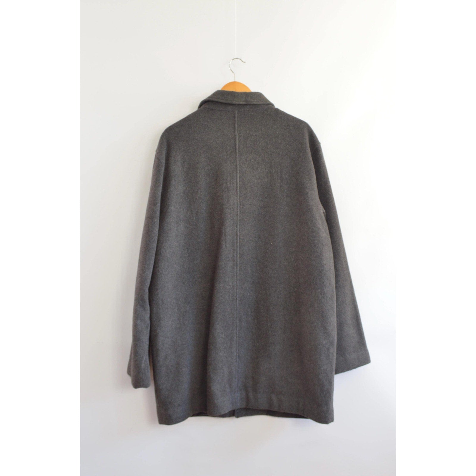 charcoal gray wool and cashmere blend mid length winter coat