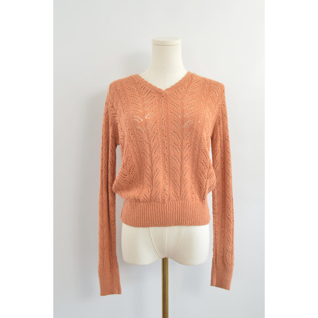 pure gould open knit dusty rose v-neck cropped sweater