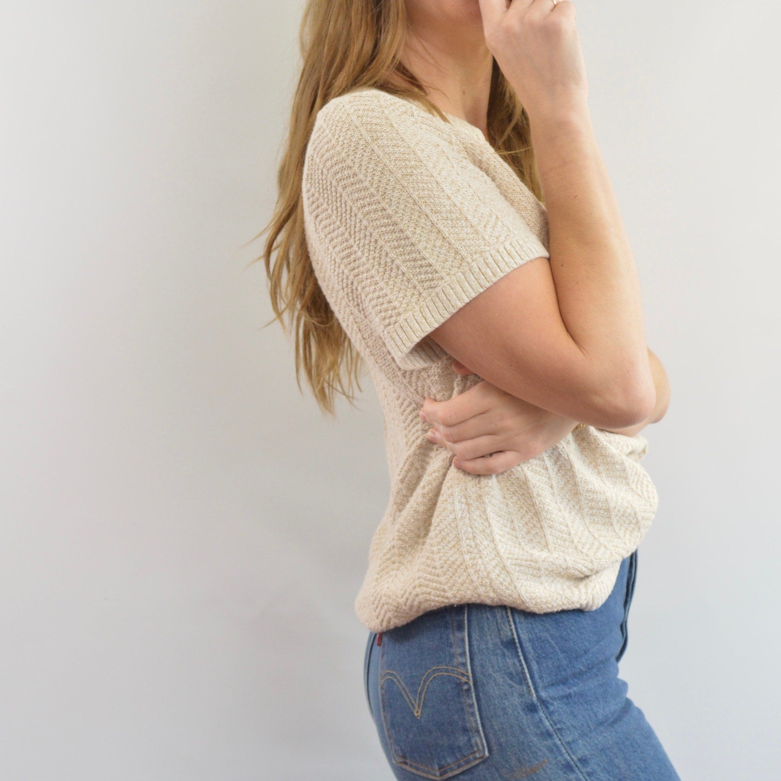 oversized cream and beige cotton sweater tee