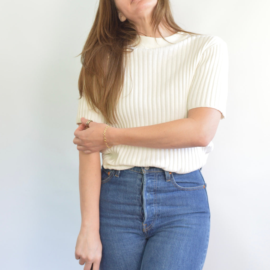 white cotton mock neck ribbed sweater tank