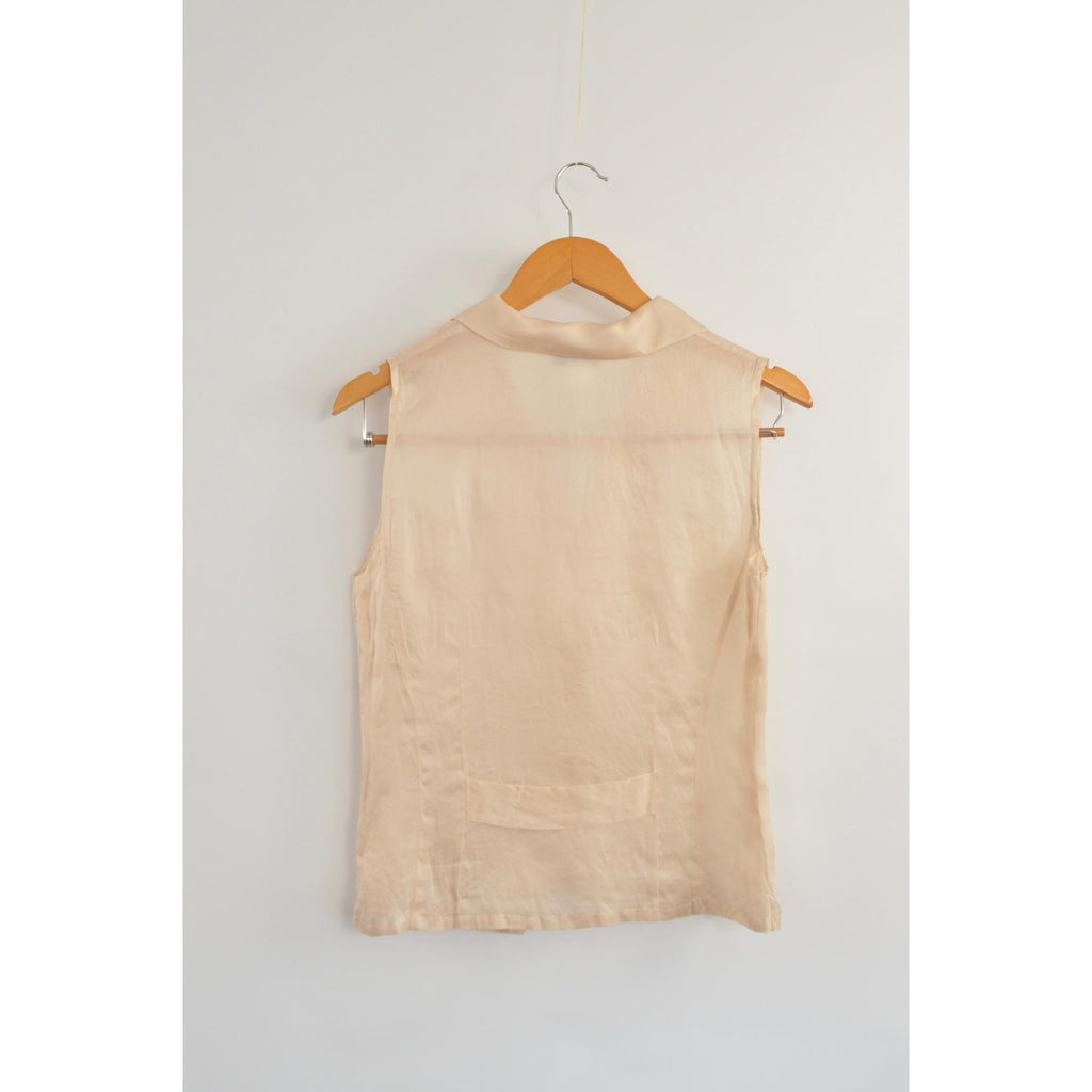 light pink pure silk botanical embroidered button down tank