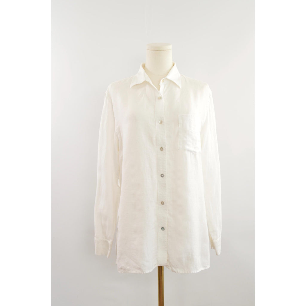 perfect flowy white linen button down top