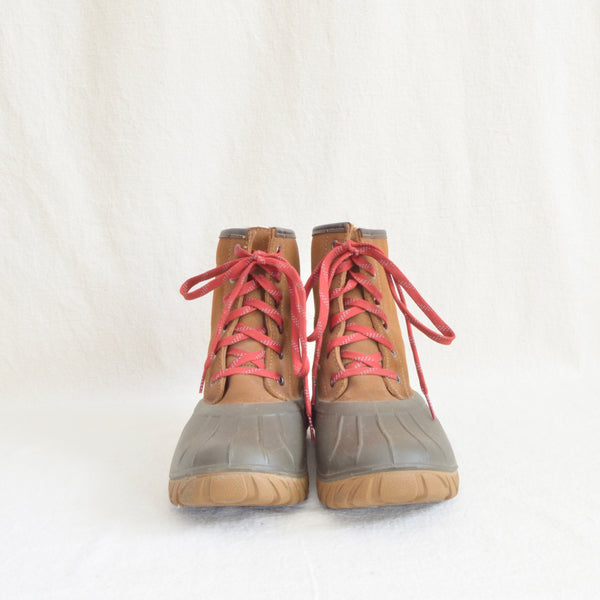 vintage tan leather shearling lined duck boots