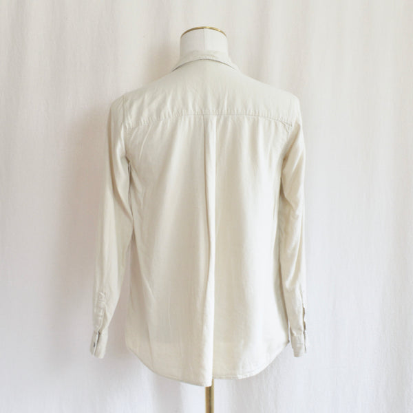 simple beige linen button down shirt