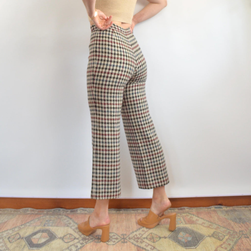 26 x 27 beige and black houndstooth wide leg wool pants