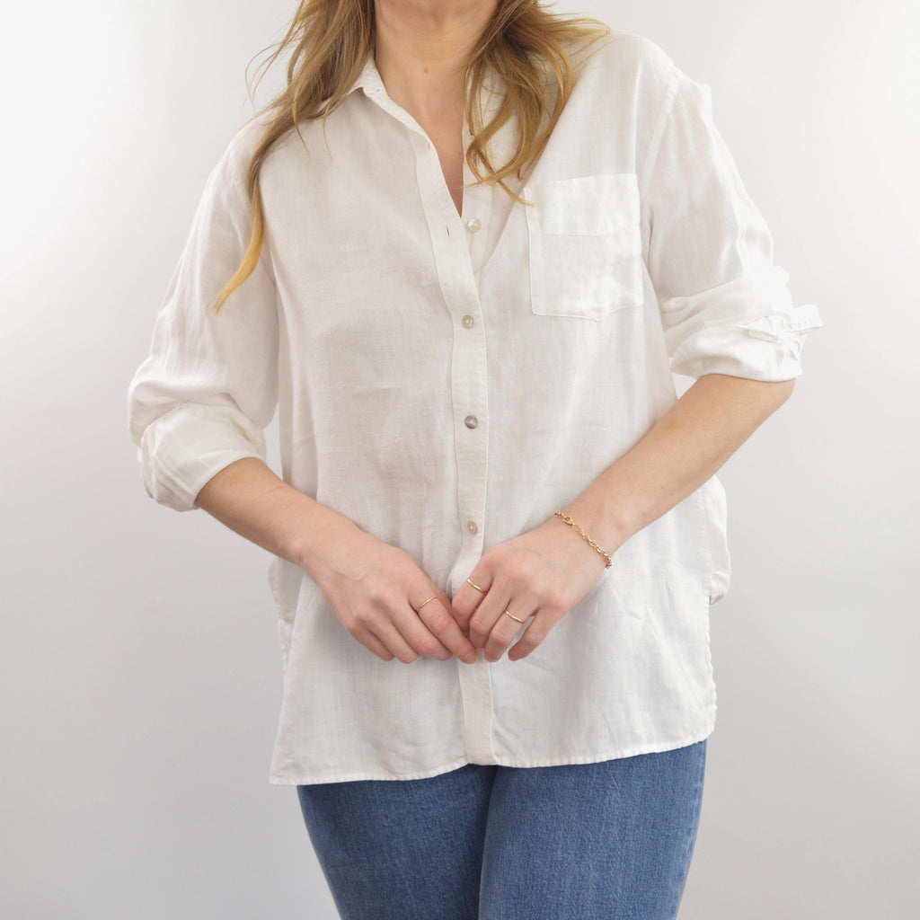 perfect flowy white linen button down top