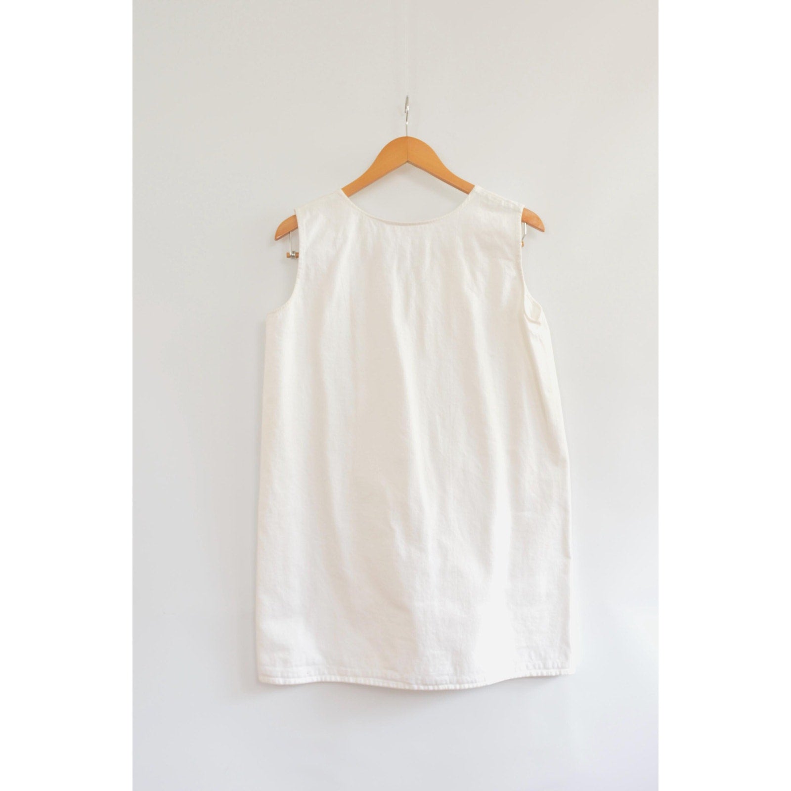 thick structured white denim mini dress