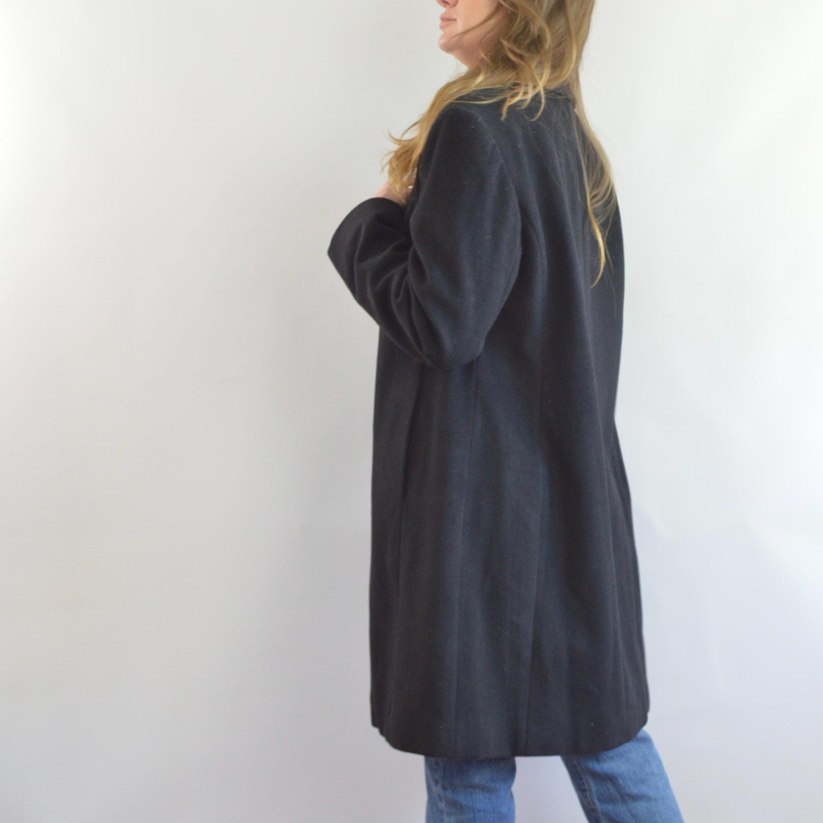 fully lined mid length vintage jones new york black wool overcoat