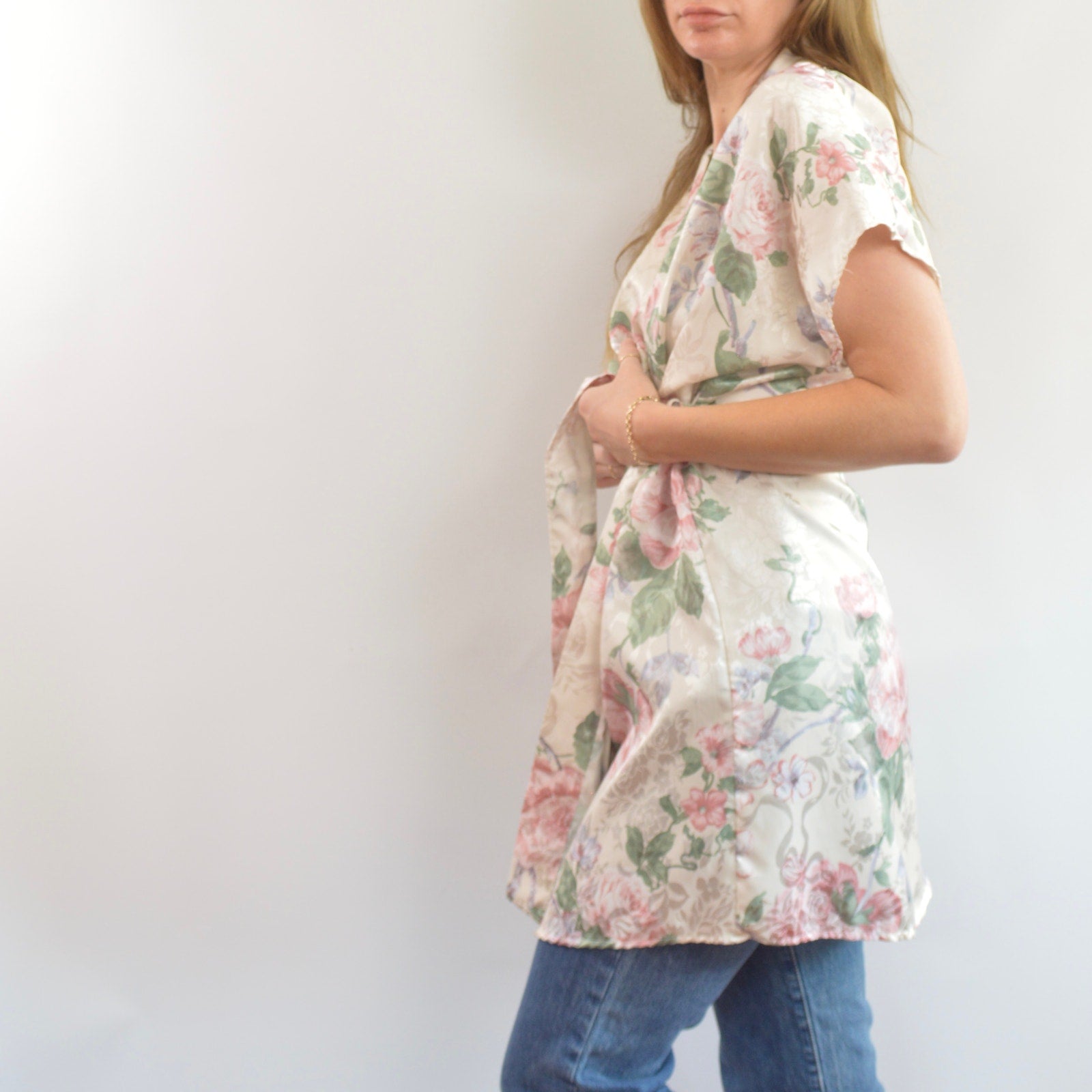 silky floral robe/ beach cover up