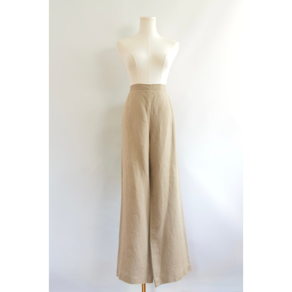fully lined wide leg tan linen pants