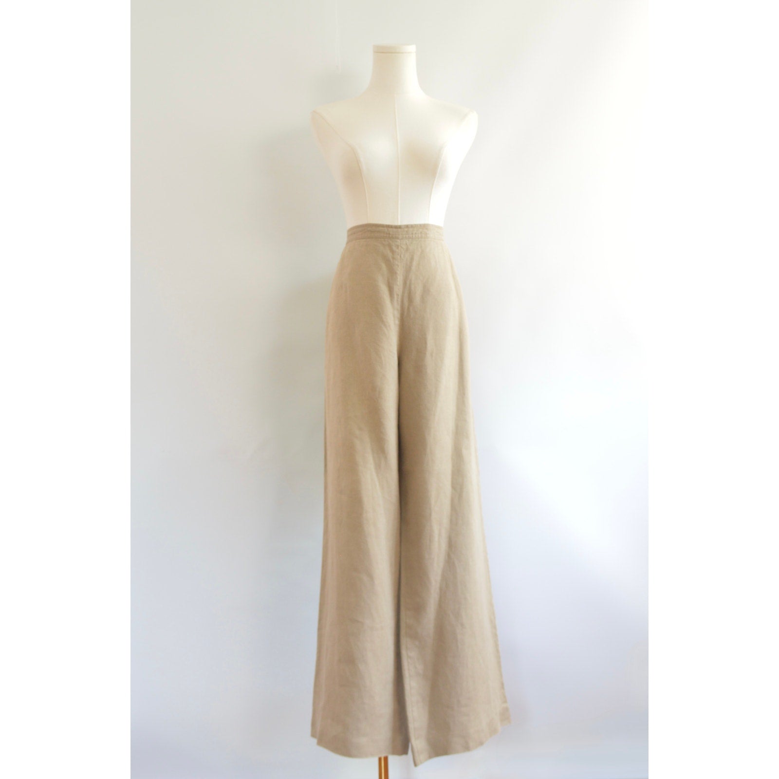 fully lined wide leg tan linen pants