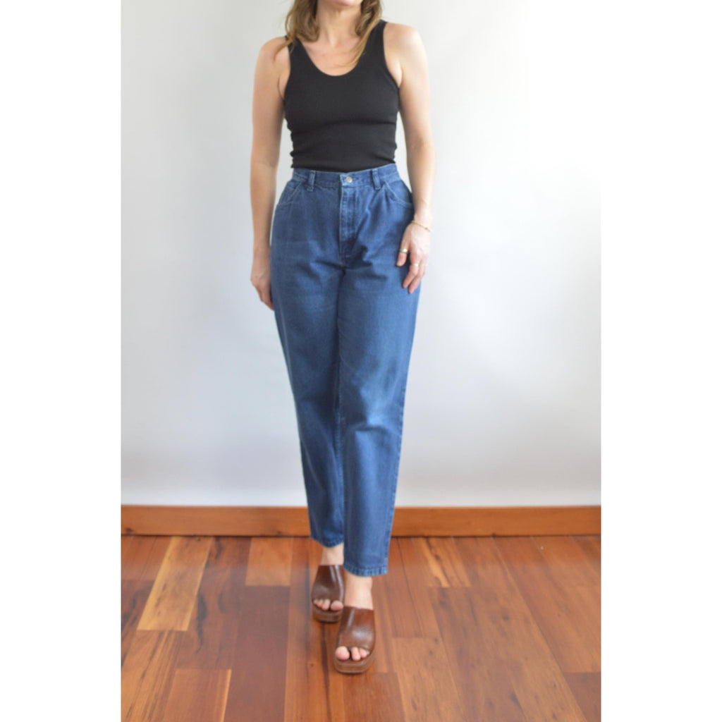 over dyed dark wash vintage high waisted straight leg gitanos