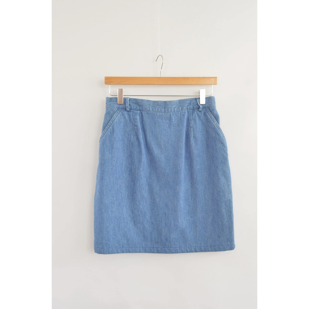 lightweight mid wash denim mini skirt