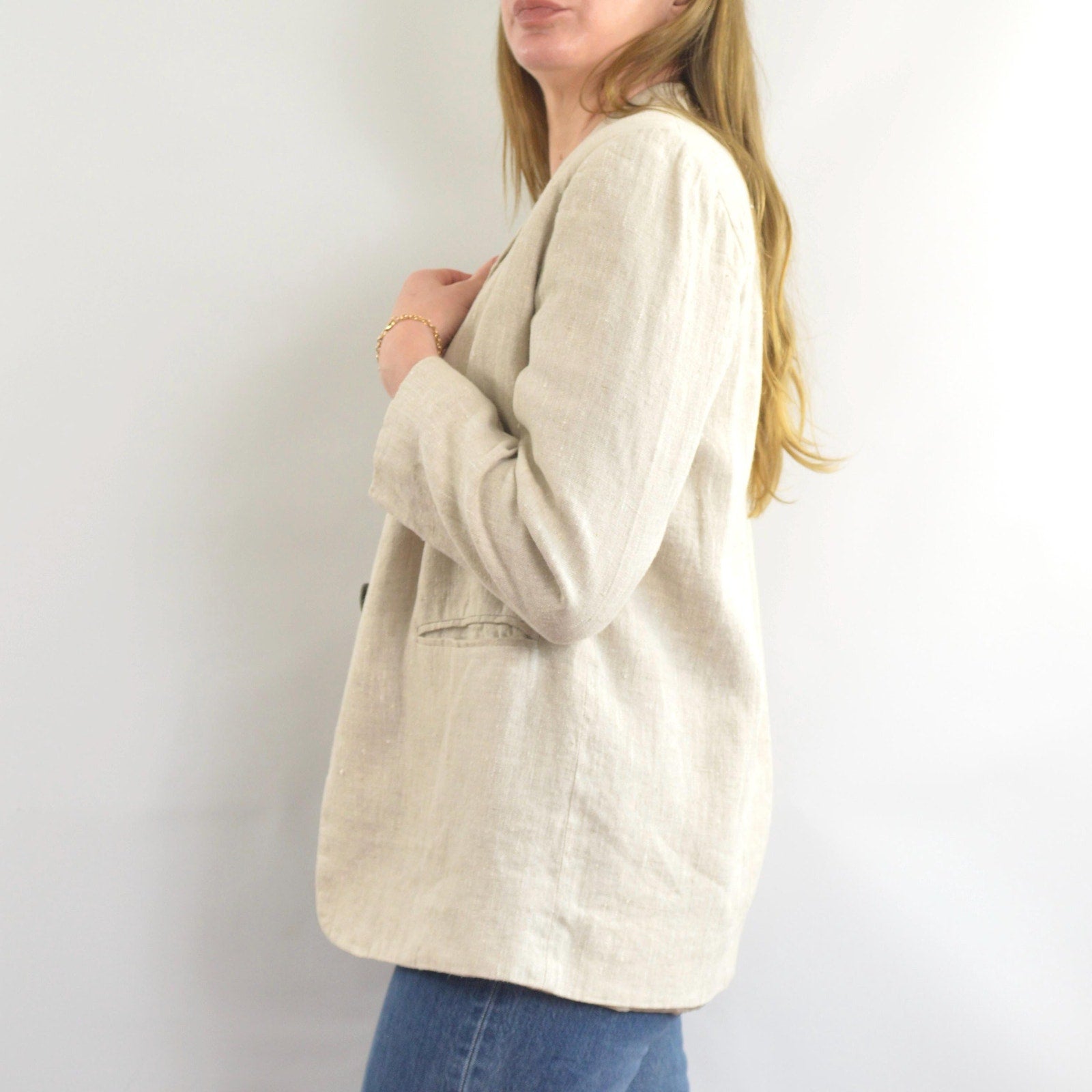 vintage oatmeal beige 100% linen blazer