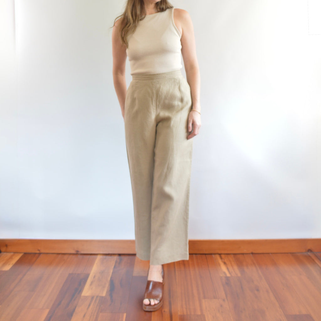 fully lined wide leg tan linen pants