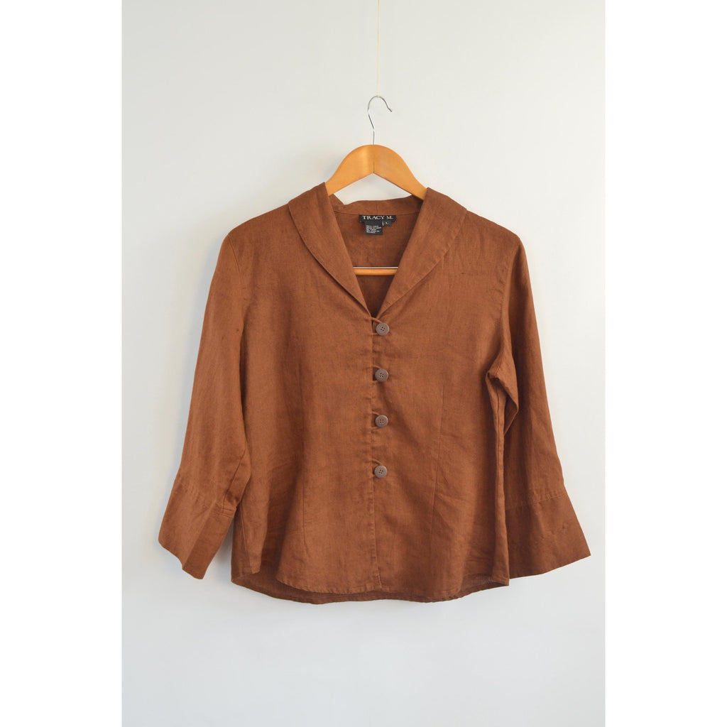 pure linen copper bronze cropped blouse