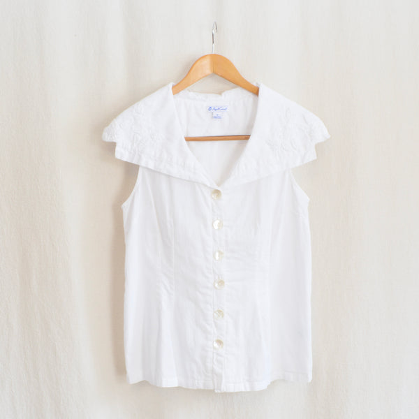 white cotton april cornell embroidered tie back sleeveless top