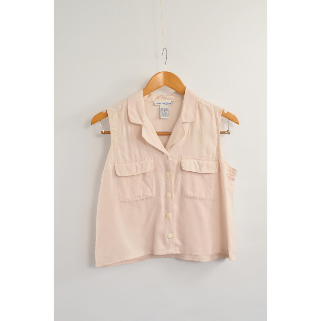 subtle light pink cropped button down 100% silk top