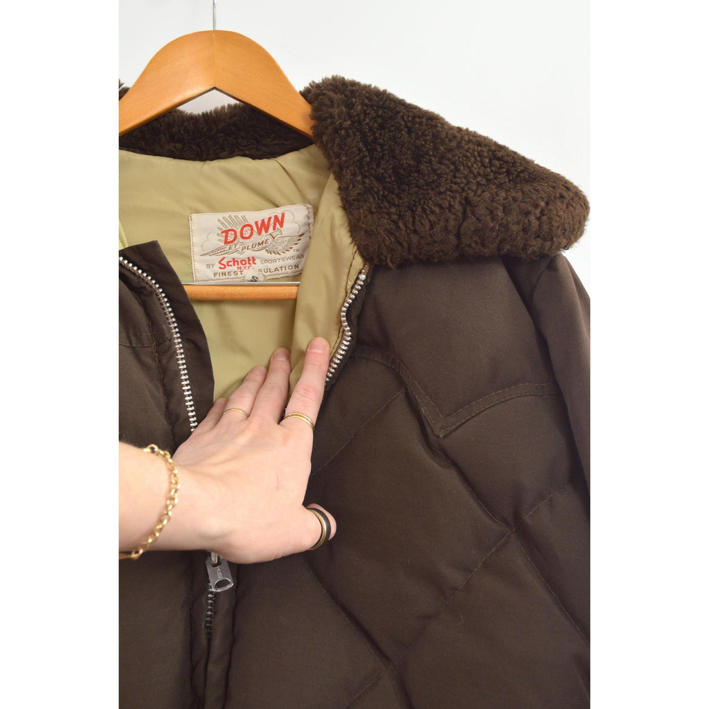 super cool park ranger meets cowboy brown puffer coat with fluffy collar