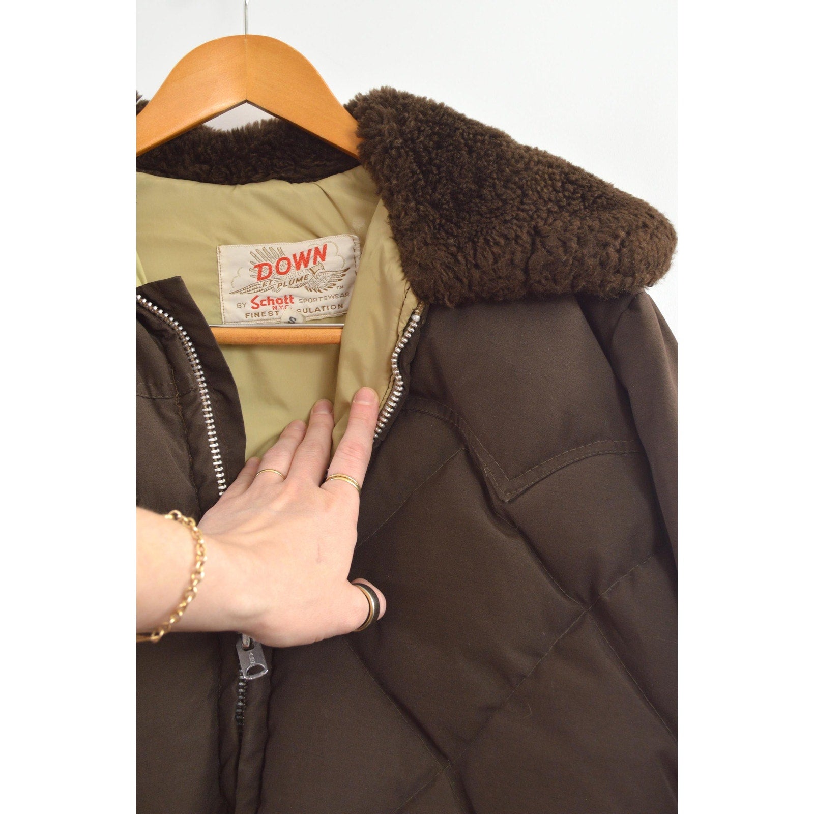 super cool park ranger meets cowboy brown puffer coat with fluffy collar