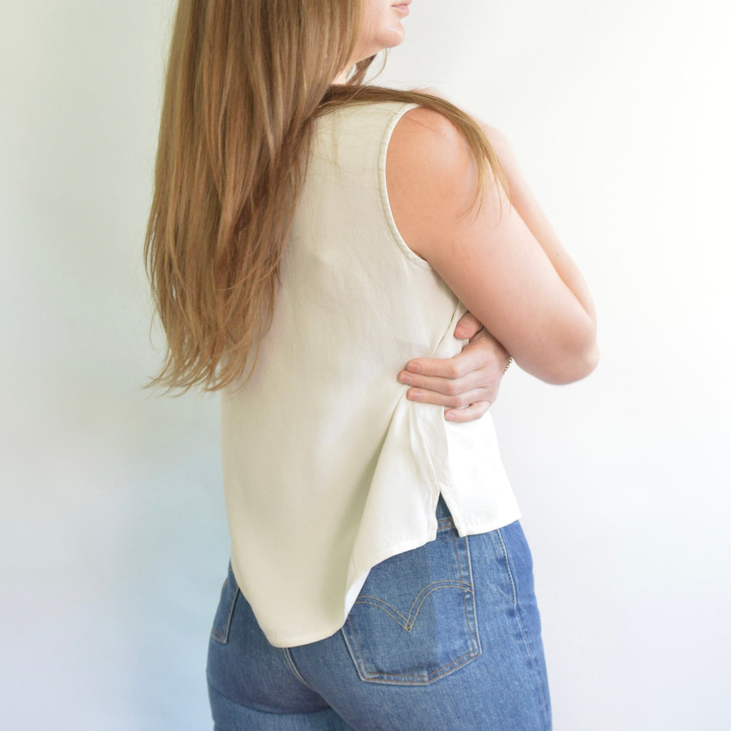 nice and thick slightly cropped ivory silk tank