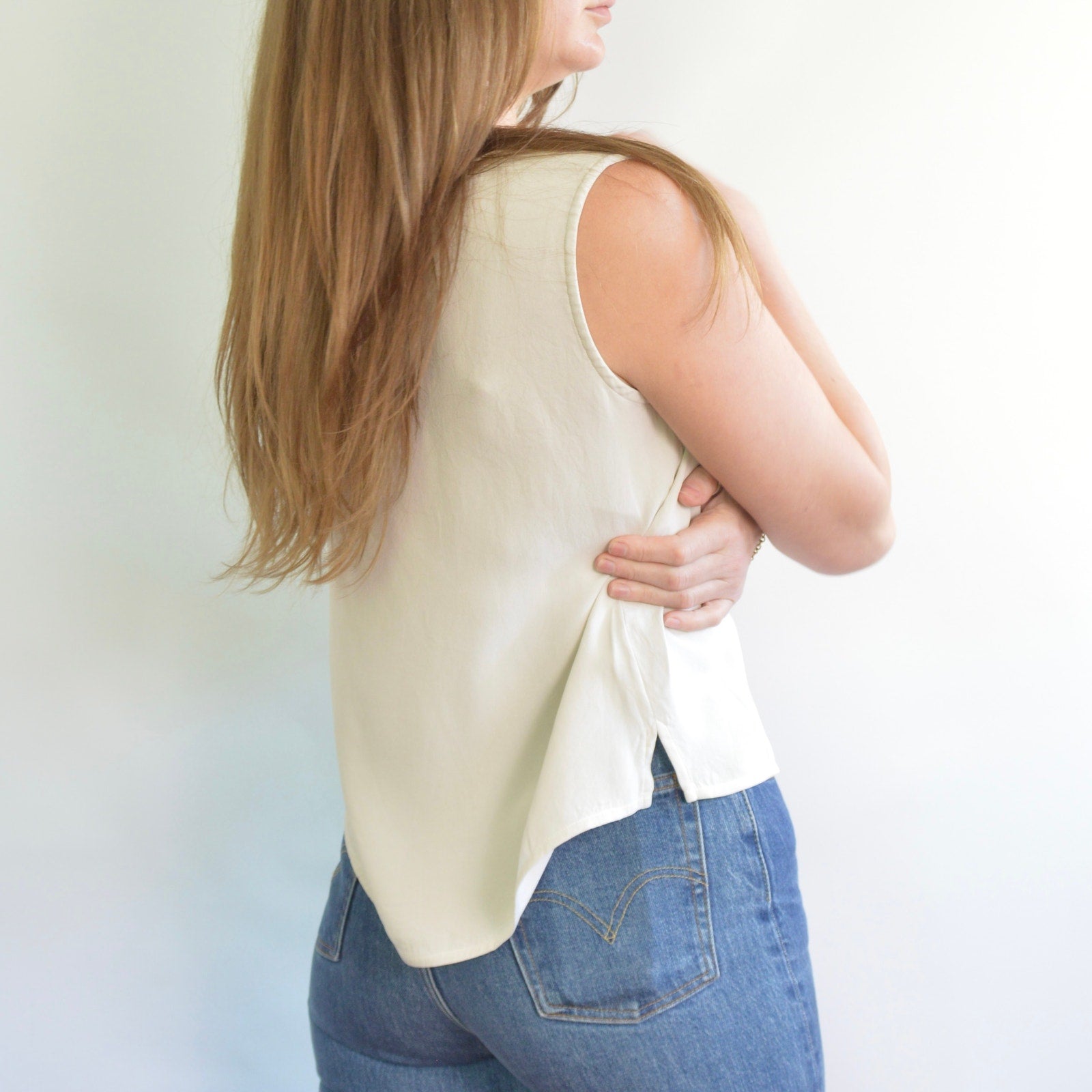 nice and thick slightly cropped ivory silk tank