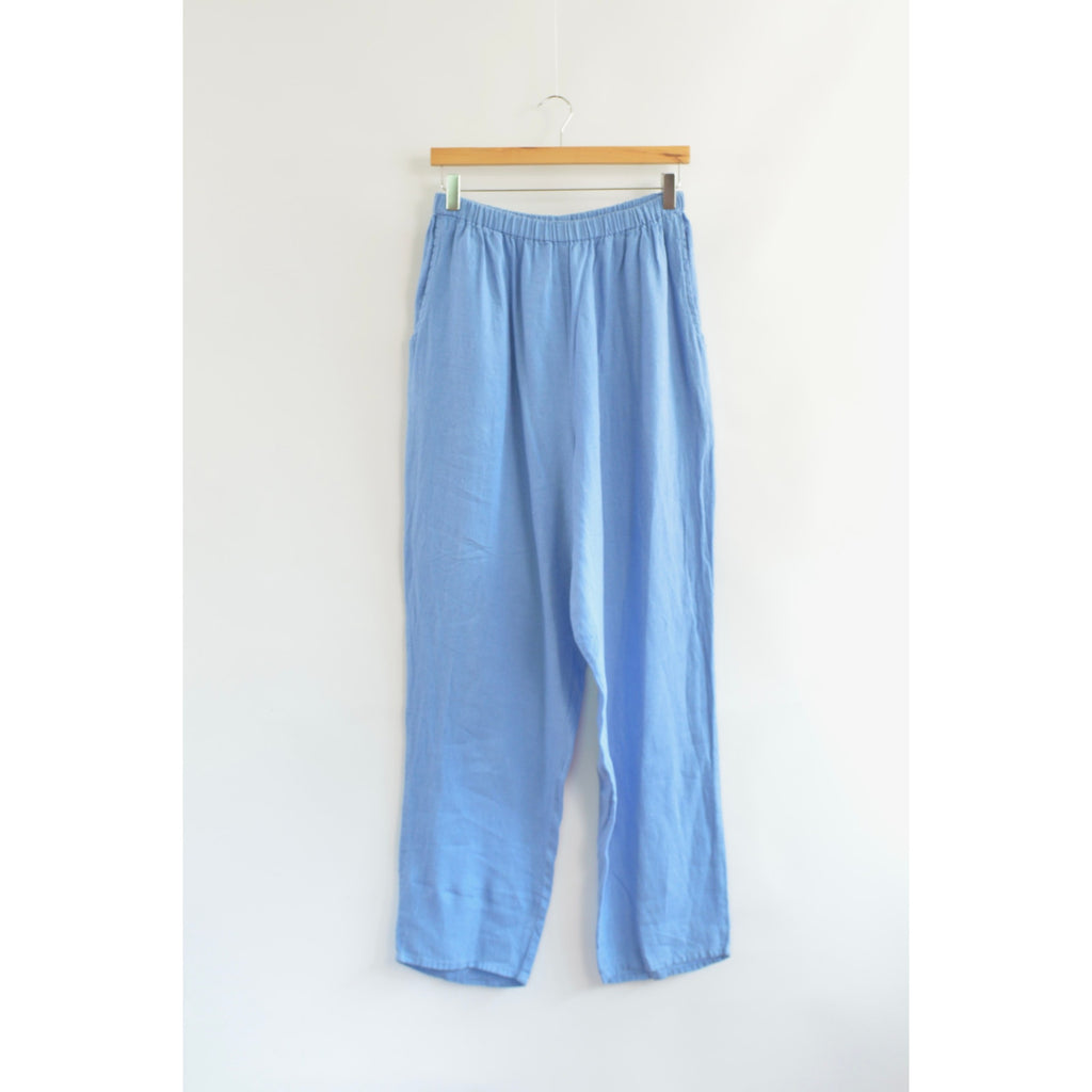 pure linen robin’s egg blue elastic tapered FLAX easy summer pants