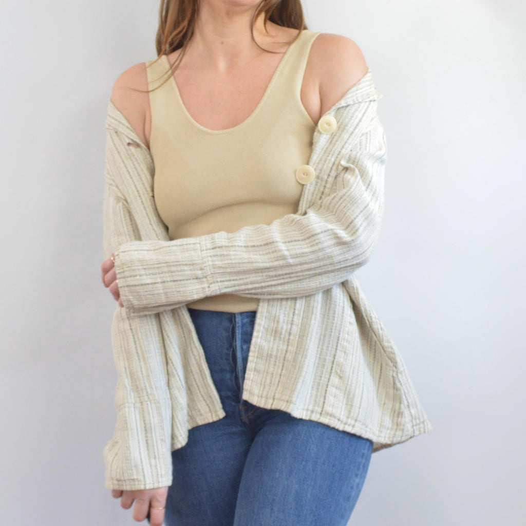 fine strip beige and gray 100% linen FLAX summer jacket