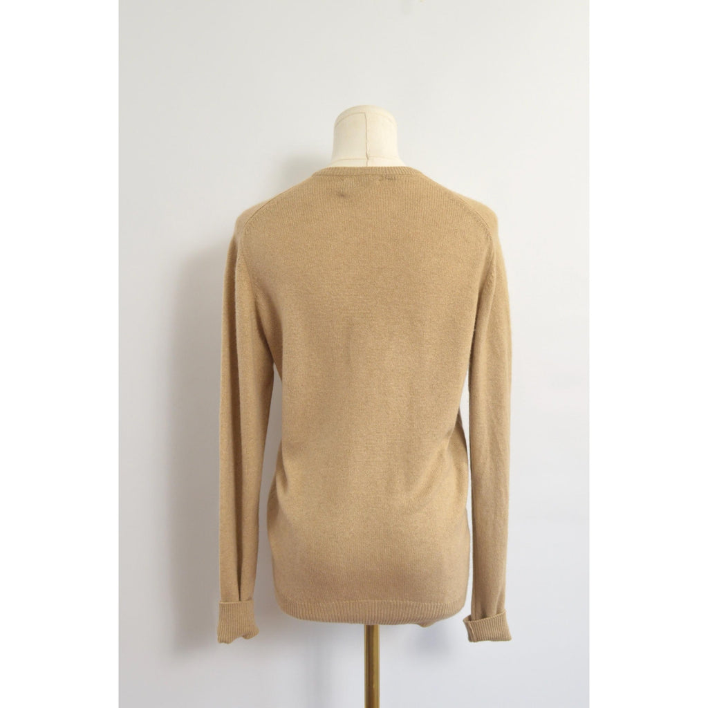 petite camel tan vintage 100% cashmere v neck sweater
