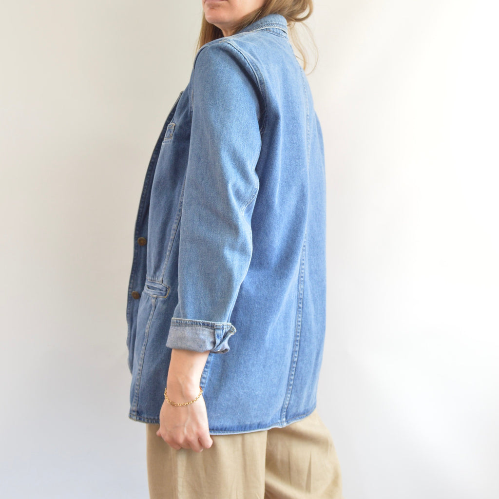 100% cotton vintage mid wash denim blazer jacket