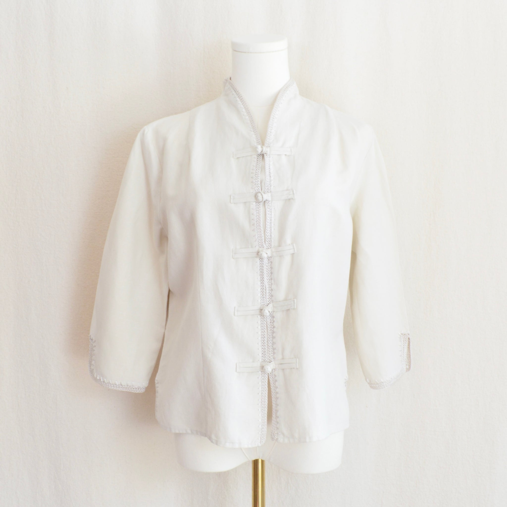 cream silk and linen blouse with crochet trim
