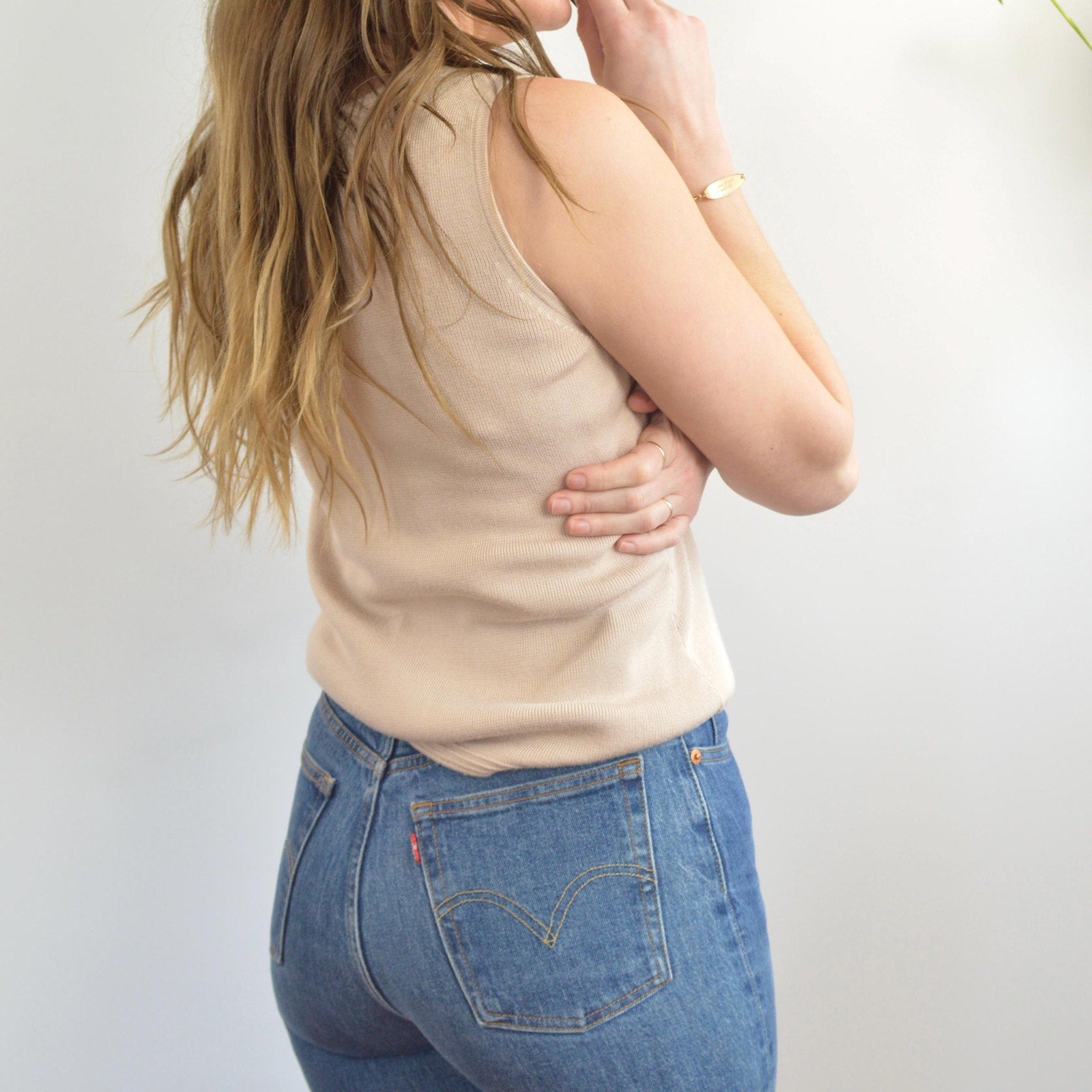 taupe beige cotton blend knit sweater tank