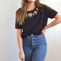 sweet little embroidered vintage black sweater tee