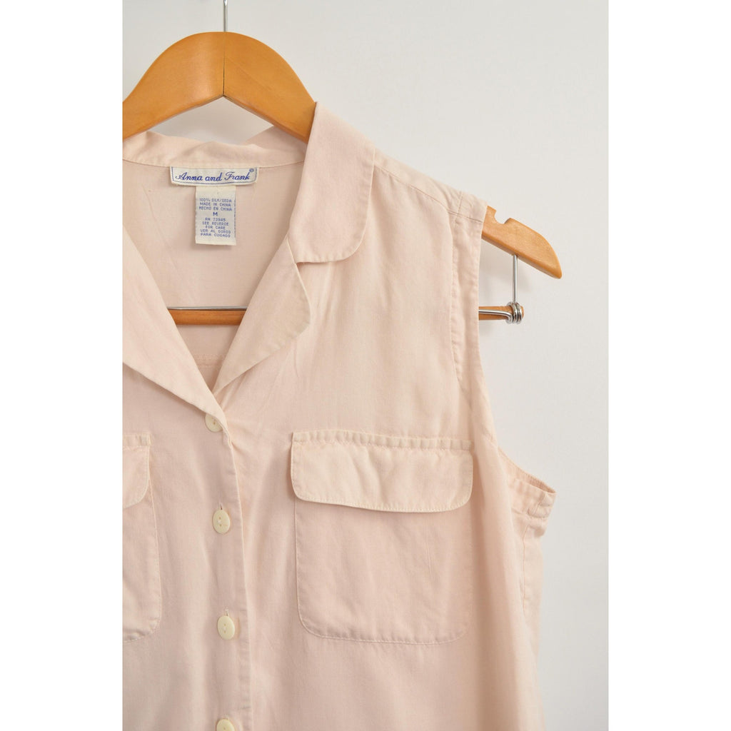 subtle light pink cropped button down 100% silk top