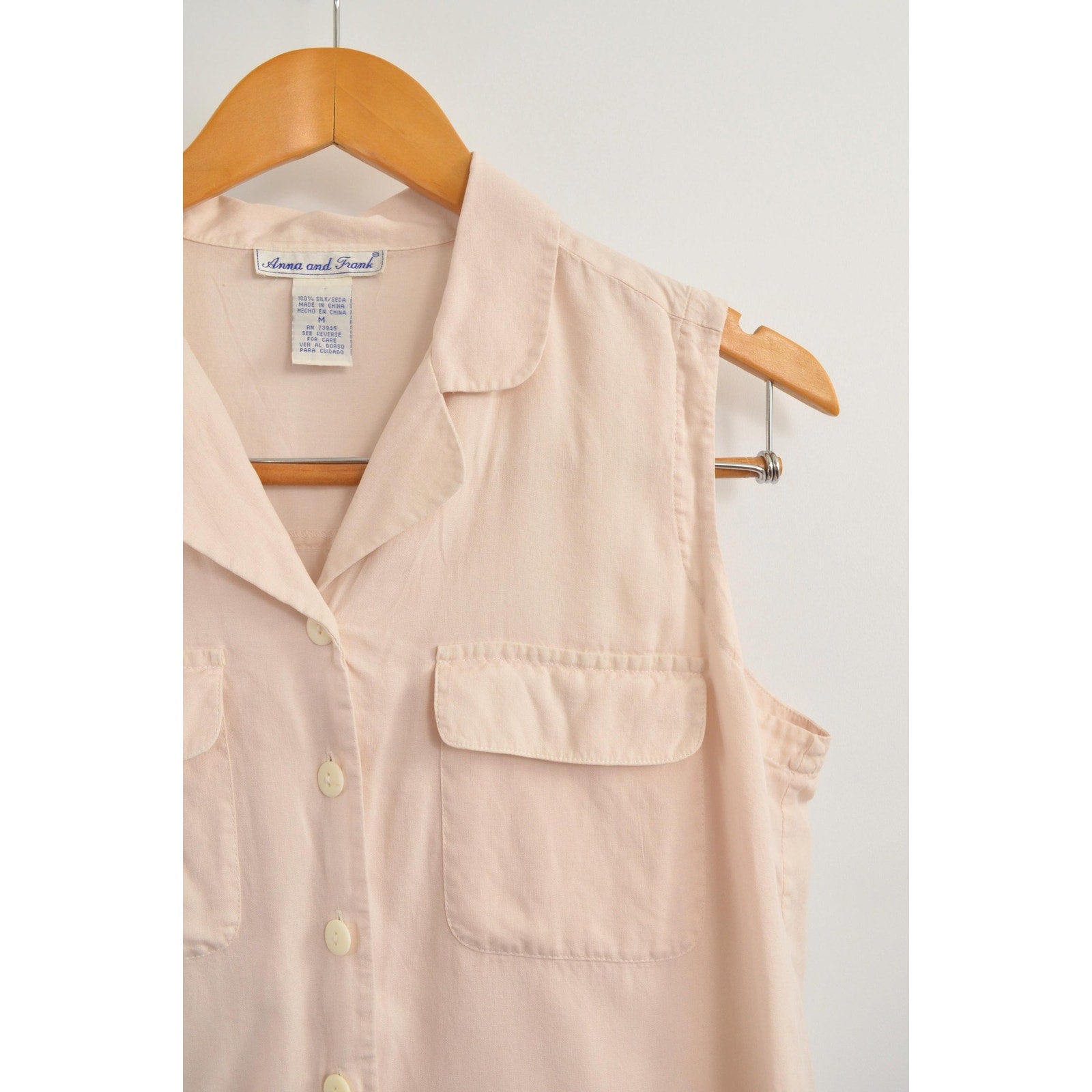 subtle light pink cropped button down 100% silk top