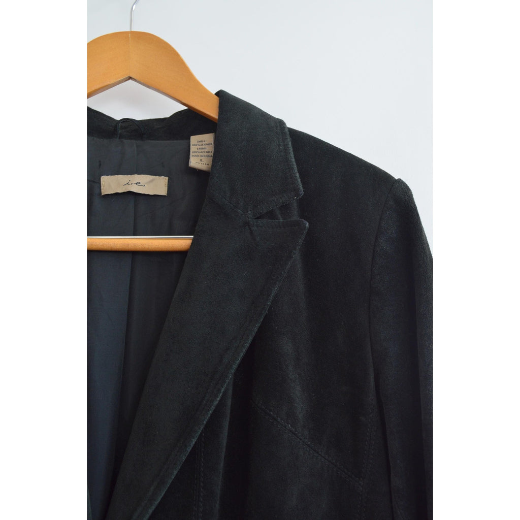 pure suede leather black slightly cropped single button jacket