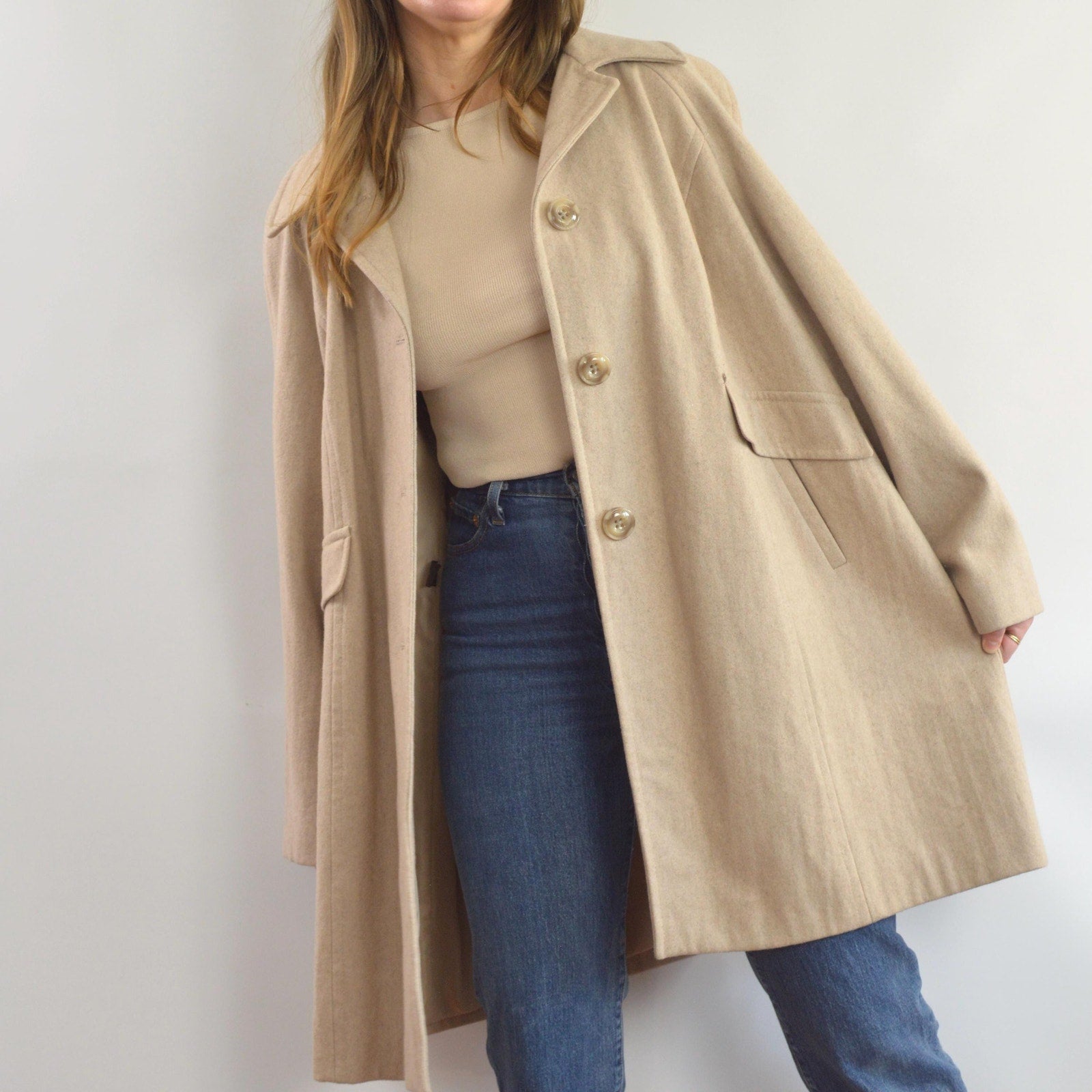 perfect mid length light beige vintage london fog wool overcoat