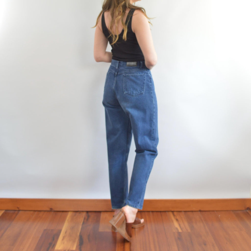 over dyed dark wash vintage high waisted straight leg gitanos