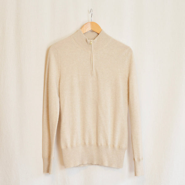perfect oatmeal cashmere half zip sweater