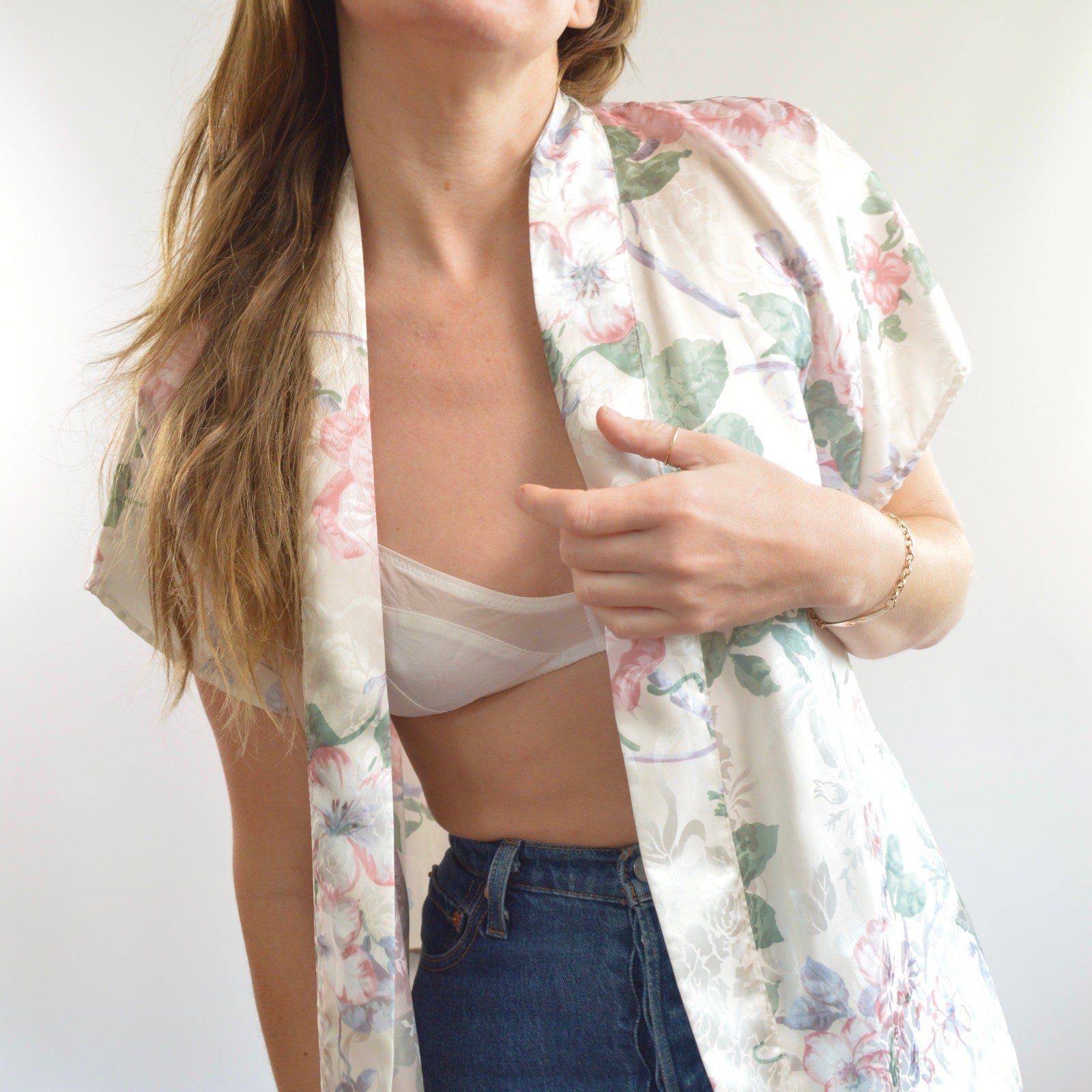 silky floral robe/ beach cover up