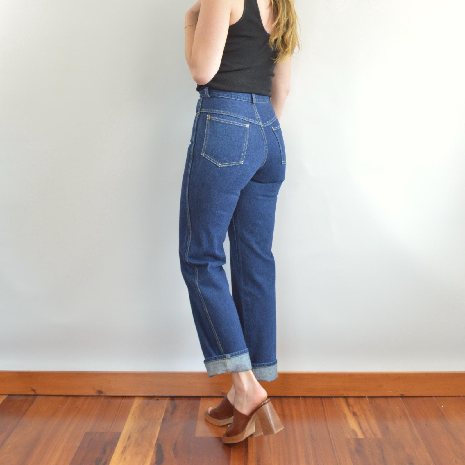 27 x 32.5 high rise dark wash straight wide leg vintage anne klein denim
