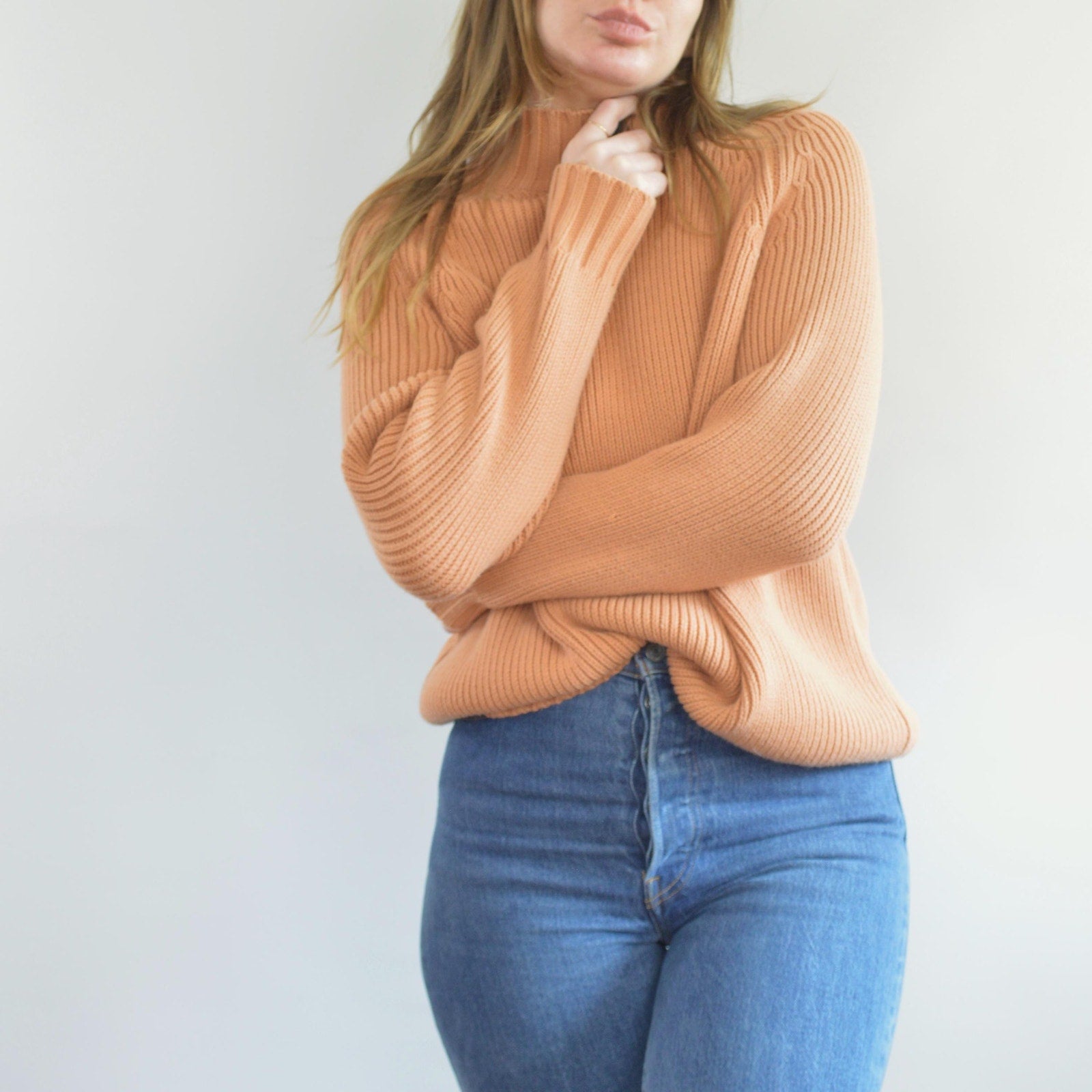 thick cotton peachy vintage orvis turtleneck sweater