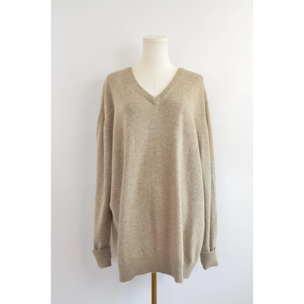 oversized cozy vintage ll bean v neck oatmeal wool sweater