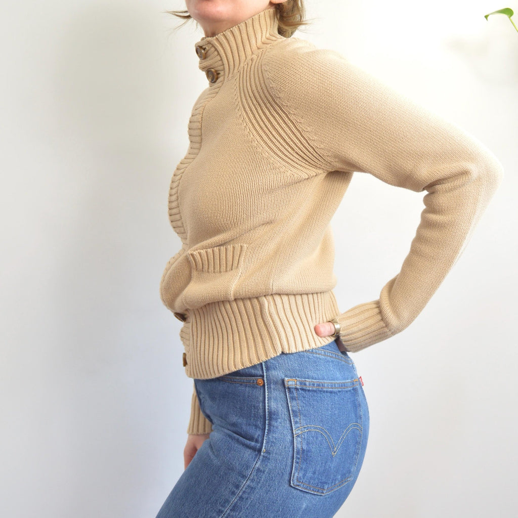 dark beige zip up calvin klein turtleneck sweater