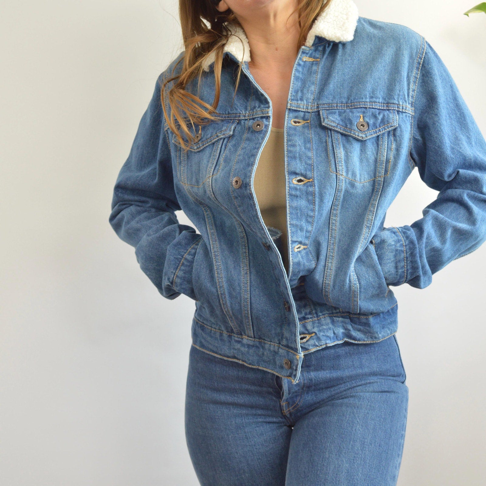 shearling collar cropped arizona jean jacket