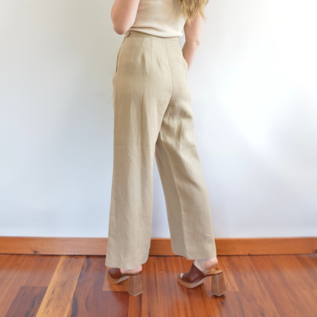 fully lined wide leg tan linen pants