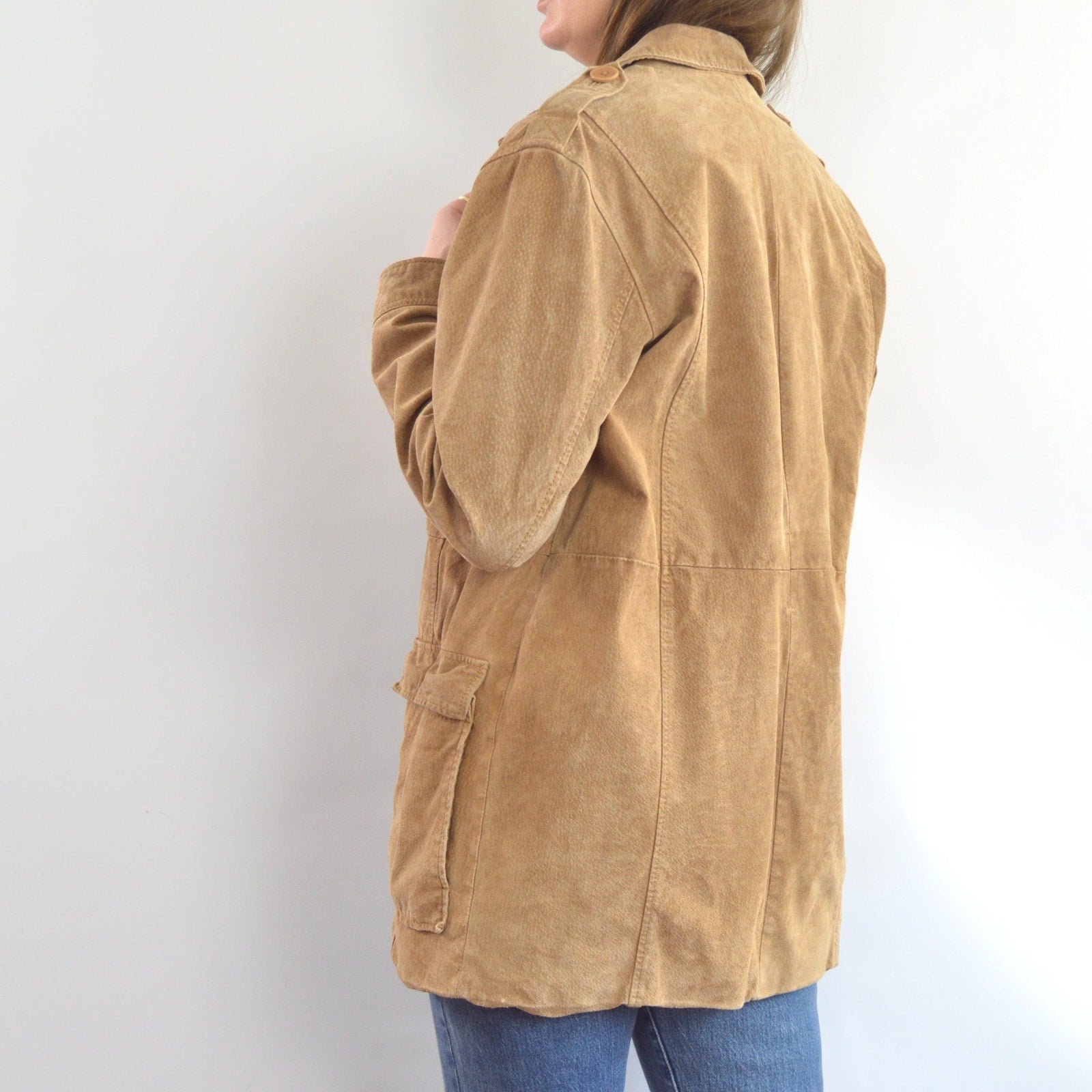 fully lined light brown vintage suede chore coat